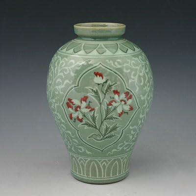 並行輸入品】韓国青磁釉 半円 象嵌銅ペイント 蓮の花 インレイデザイン