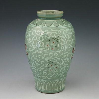 並行輸入品】韓国青磁釉 半円 象嵌銅ペイント 蓮の花 インレイデザイン