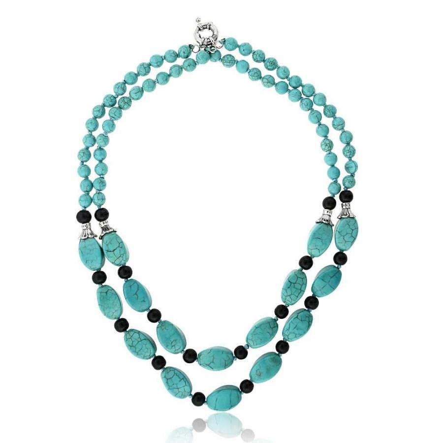 【並行輸入品】[Gem Stone King] シミュレイテッド ターコイズ ビーズ ネックレス＆ピアスセット Gem Stone King 1の画像