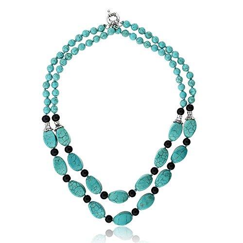 【並行輸入品】[Gem Stone King] シミュレイテッド ターコイズ ビーズ ネックレス＆ピアスセット Gem Stone King 1の画像