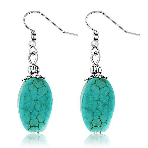 【並行輸入品】[Gem Stone King] シミュレイテッド ターコイズ ビーズ ネックレス＆ピアスセット Gem Stone King 1の画像