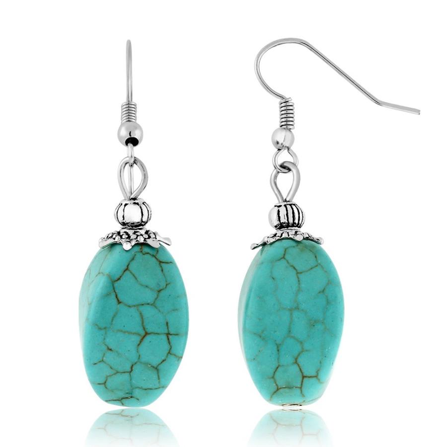 【並行輸入品】[Gem Stone King] シミュレイテッド ターコイズ ビーズ ネックレス＆ピアスセット Gem Stone King 1の画像