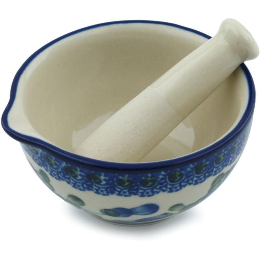 【並行輸入品】Polish Pottery Mortar and Pestle 3 inch Blue Poppiesの画像