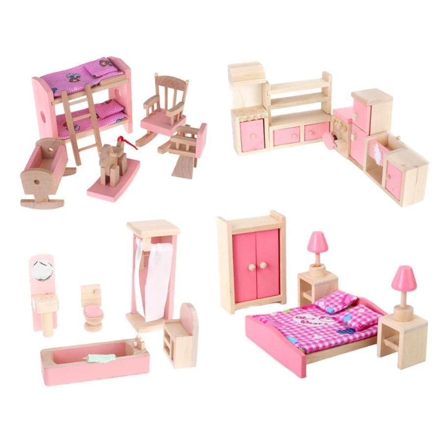 【並行輸入品】4 Set Dollhouse Furniture Kid Toy Bathroom Kid Room Bedroom Kitcの画像