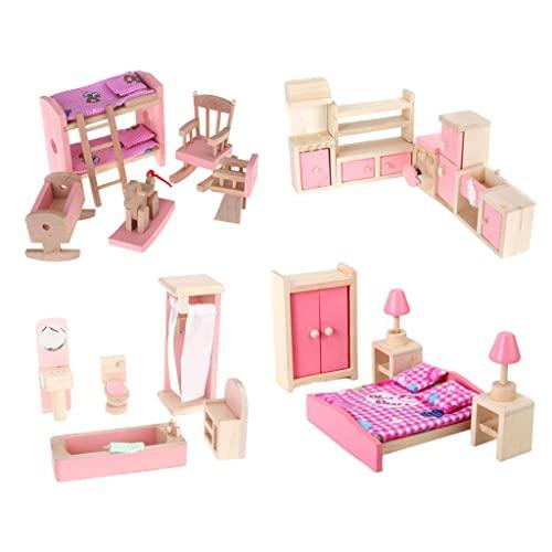 【並行輸入品】4 Set Dollhouse Furniture Kid Toy Bathroom Kid Room Bedroom Kitcの画像