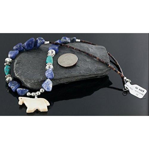 【並行輸入品】ナバホ族認定 925スターリングシルバー アラバスターラピスとターコイズ ネイティブアメリカンネックレス, 金属, ターコイズ $の画像