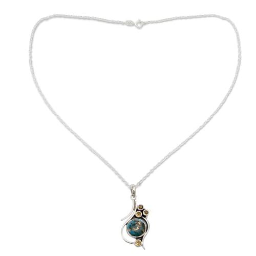 【並行輸入品】NOVICA 職人 ハンドメイド シトリン ペンダント ネックレス .925 シルバー コンポジット ターコイズ スターリング 再_1