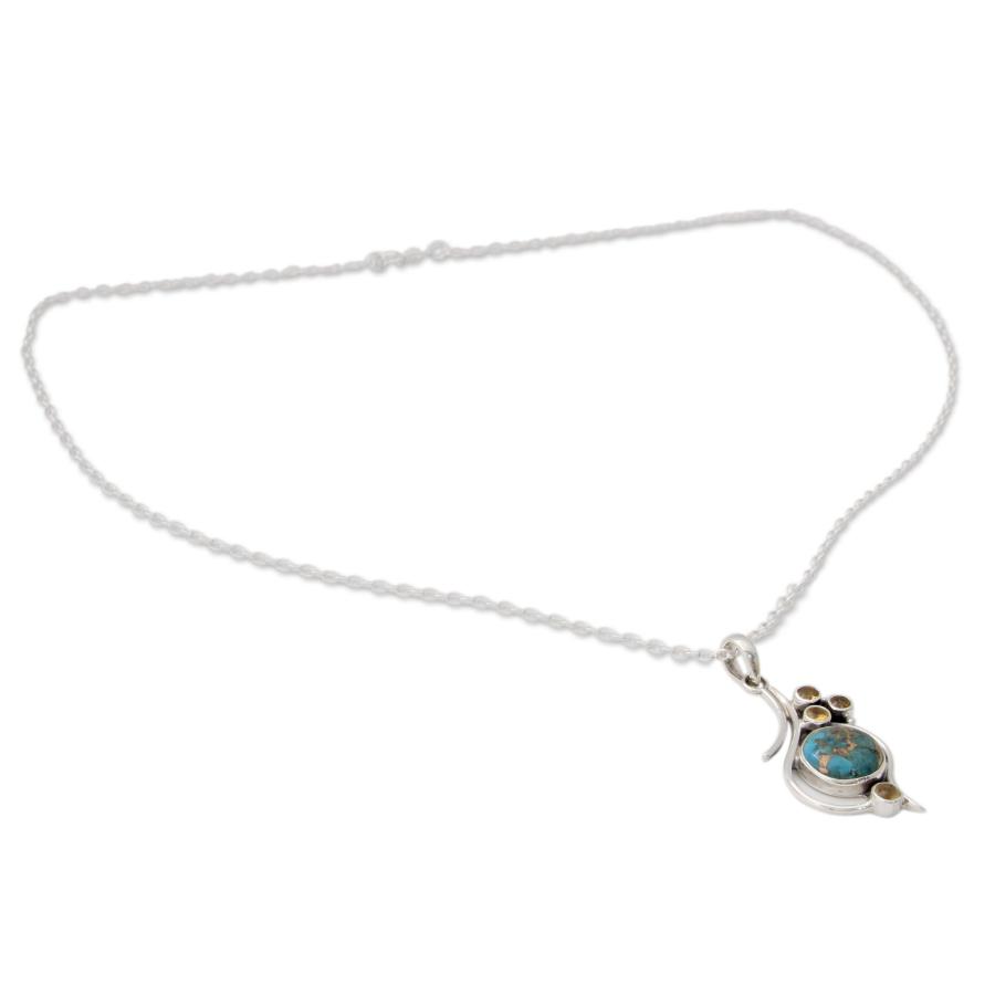 【並行輸入品】NOVICA 職人 ハンドメイド シトリン ペンダント ネックレス .925 シルバー コンポジット ターコイズ スターリング 再_3