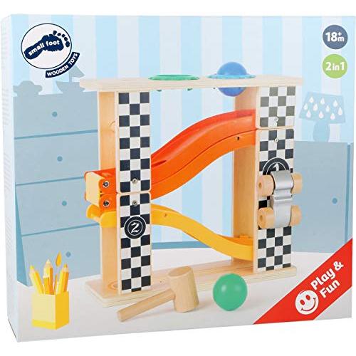 【並行輸入品】Rally Hammering Marble Run by Small Foot   2イン1 木製レーシングトイ   折りたたみの画像