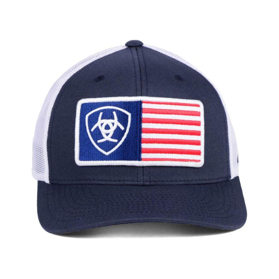 【並行輸入品】Ariat HAT メンズ カラー: ブルー ARIAT Men's Shield Flag Center Patch Mesh_3