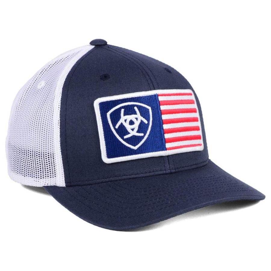 【並行輸入品】Ariat HAT メンズ カラー: ブルー ARIAT Men's Shield Flag Center Patch Mesh_6