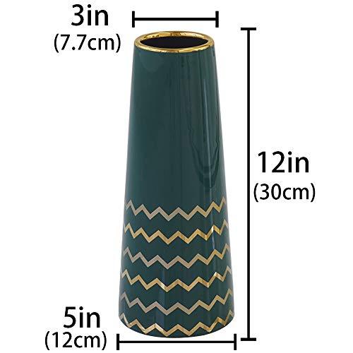 【並行輸入品】LIONWEI LIONWELI 12インチ グリーンゴールド仕上げ セラミックフラワー花瓶 ホームインテリア 花瓶 テーブルセン_4