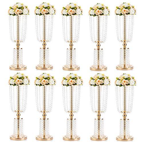 【並行輸入品】NUPTIO 10個 23.75インチ ゴールド花瓶 センターピース用 トールクリスタルメタル花瓶 フラワースタンドホルダー ウェ_1