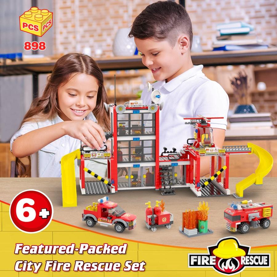 【並行輸入品】City Fire Station 組み立てキット 楽しい消防士のおもちゃ組み立てセット 子供向け おもちゃの消防車 ヘリコプターの画像