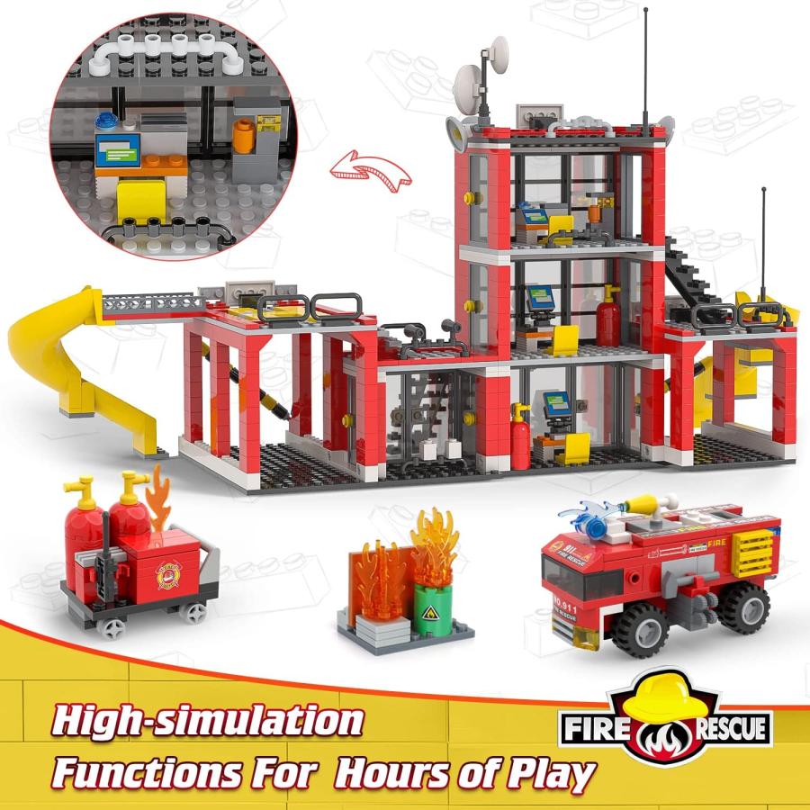 【並行輸入品】City Fire Station 組み立てキット 楽しい消防士のおもちゃ組み立てセット 子供向け おもちゃの消防車 ヘリコプターの画像