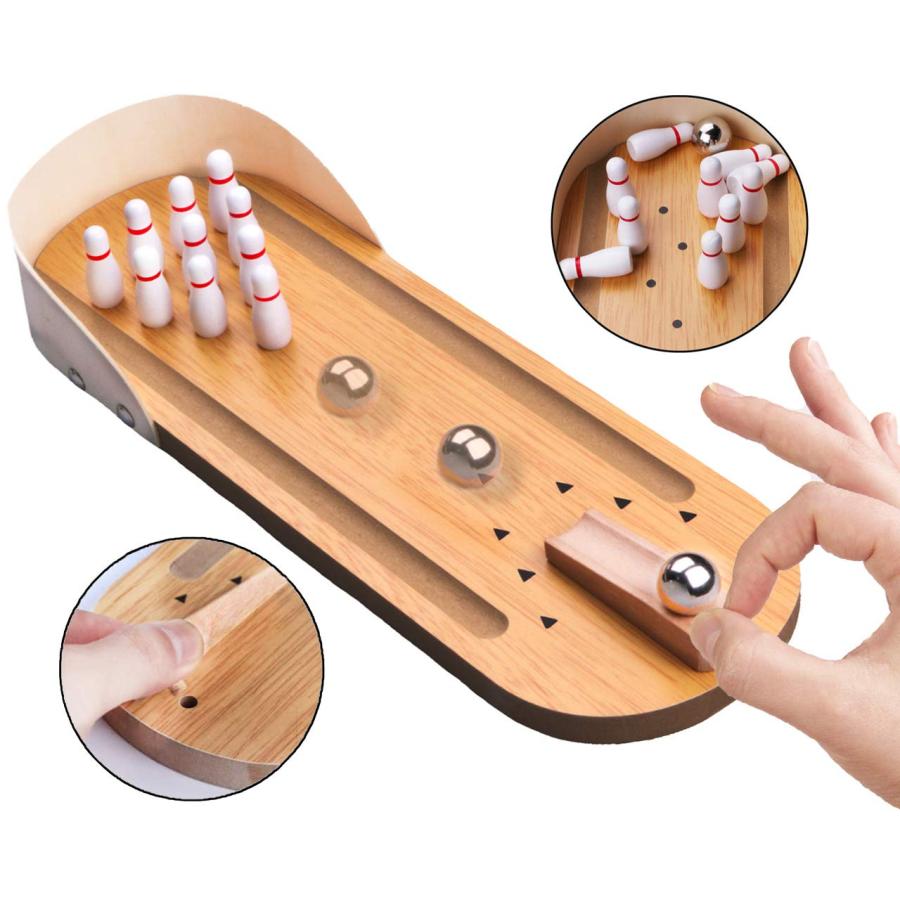 【並行輸入品】テーブルトップ ミニボーリングゲームセット   卓上木製ボード ミニアーケード デスクトップ 小さなボーリング シューティングアレ_6
