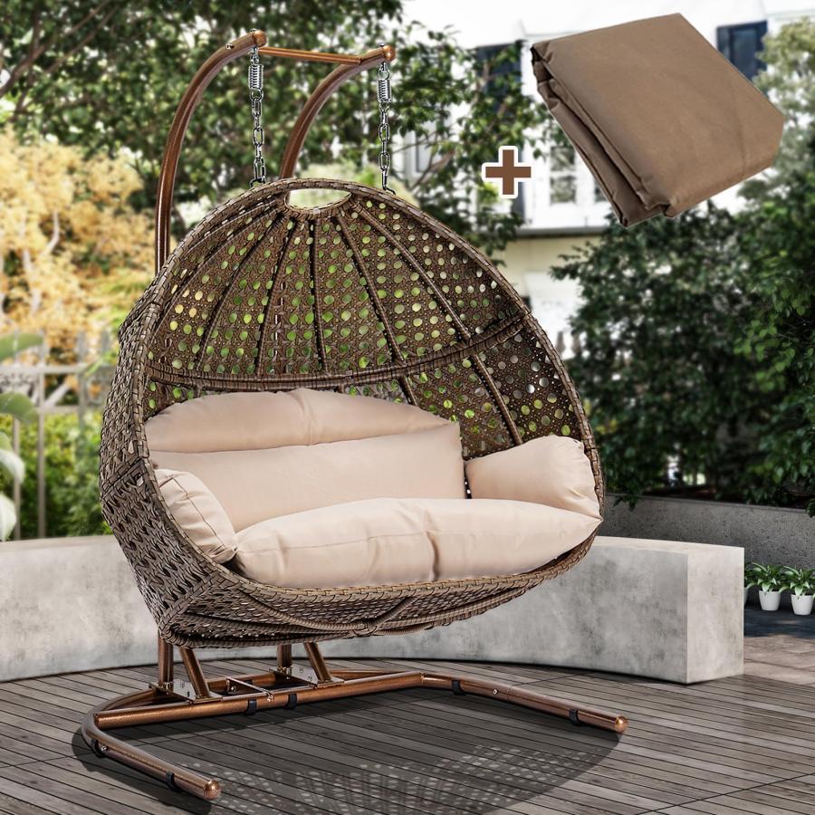 並行輸入品】2人用 スイングチェア スタンド付き XLサイズ 籐製 ラタン