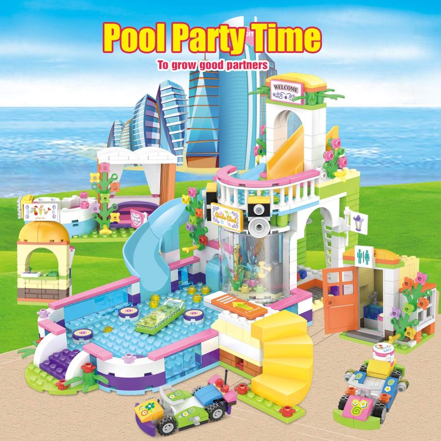 【並行輸入品】EP EXERCISE N PLAY 組み立てブロック 1140 Pieces Friends Summer Pool Partyの画像