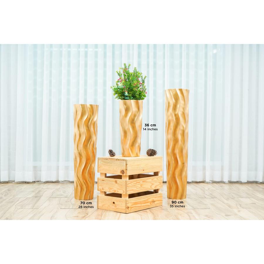 【並行輸入品】Leewadee トールビッグフロアスタンディング花瓶 室内装飾 25x25x90cm マンゴーウッド ゴールデン Leewade_9