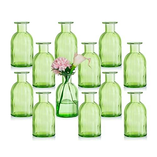 【並行輸入品】ガラスシリンダー花瓶 ストライプ 12個 センターピース用 緑のつぼみ花瓶 装飾ガラスボトル 花瓶付き ダイニングテーブル用 ホー_1