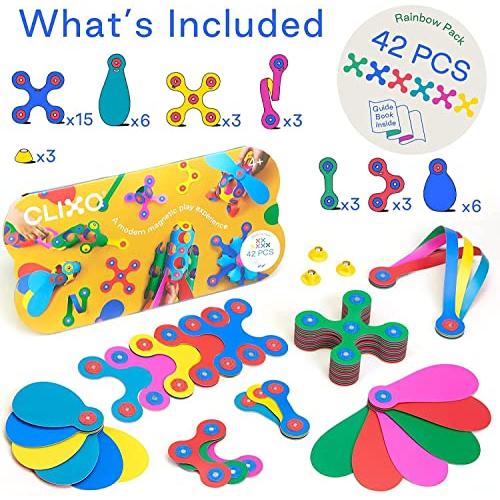 【並行輸入品】Clixo Rainbow 42個パック   柔軟性、耐久性、想像力を高める磁気組み立ておもちゃ   モダンでモジュール式デザインの画像