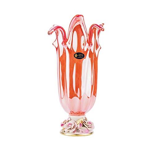 【並行輸入品】Murano Glass 16インチ 足つき花瓶 装飾センターピース ヴィンテージデザイン クリスタル ウェディングギフト カポデの画像