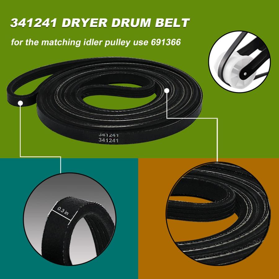【並行輸入品】4392065 ドライヤー交換部品には、341241ドラムドライブベルトと2個の349241Tサポートローラー&691366アイド |  | 06