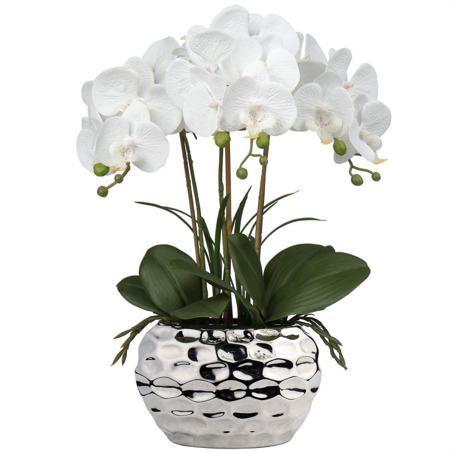 並行輸入品】Briful Orchids 造花 18インチ ホワイト 胡蝶蘭 シルバー