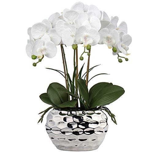 【並行輸入品】Briful Orchids 造花 18インチ ホワイト 胡蝶蘭 シルバーセラミックポット付き リアルタッチ フェイク ランプラン_1