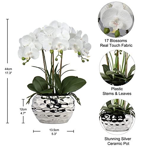 【並行輸入品】Briful Orchids 造花 18インチ ホワイト 胡蝶蘭 シルバーセラミックポット付き リアルタッチ フェイク ランプラン_4