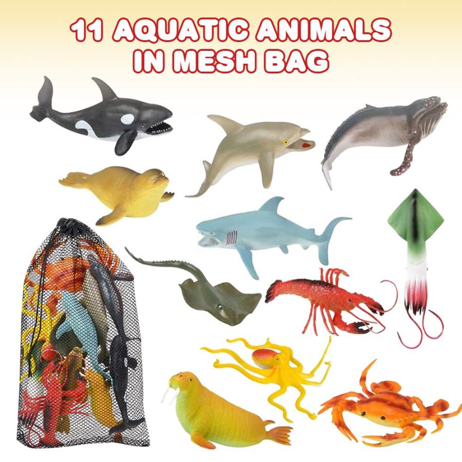 【並行輸入品】ArtCreativity 水生動物詰め合わせ メッシュバッグ入り 海の生き物の置物 11個パック アソートデザイン 子供用お風呂の画像