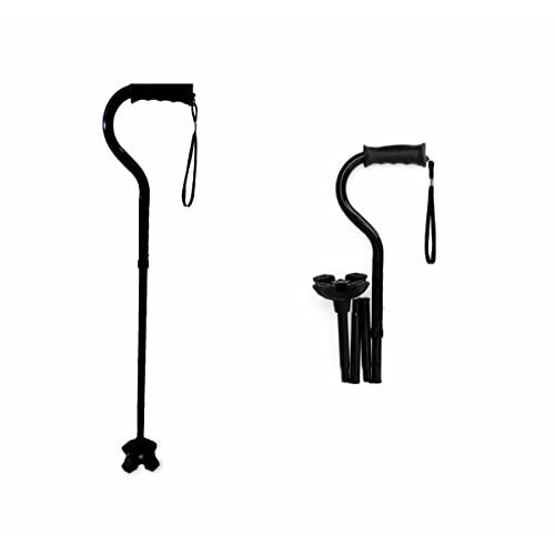 【並行輸入品】Medline オフセット折りたたみ杖 4点ベース クッションジェルハンドル付き 耐荷重350ポンド ブラック Medline O