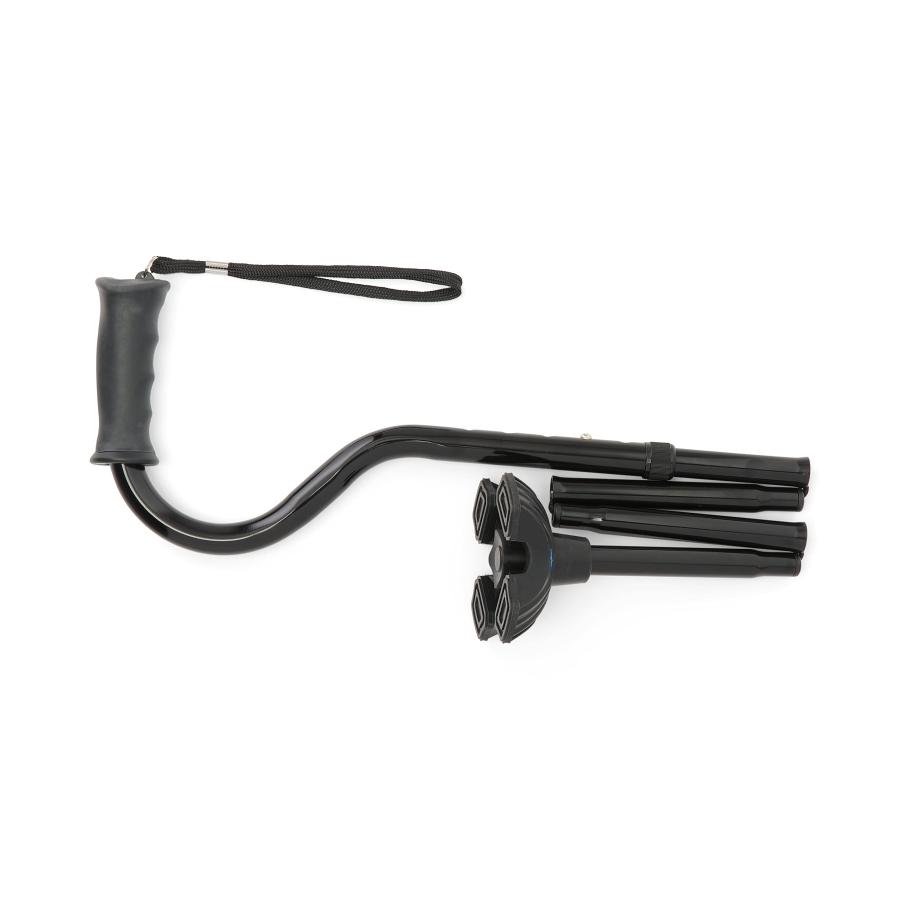 【並行輸入品】Medline オフセット折りたたみ杖 4点ベース クッションジェルハンドル付き 耐荷重350ポンド ブラック Medline O