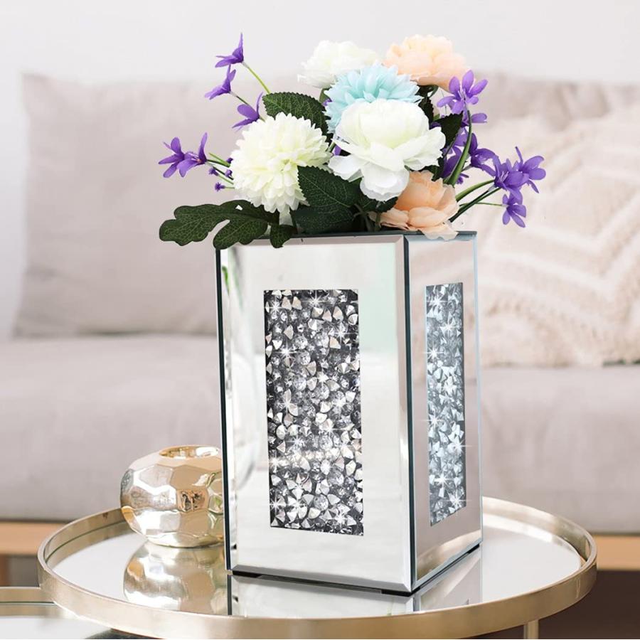 並行輸入品】ミラー花瓶 (6x6x10インチ) クラッシュダイヤモンドミラー 