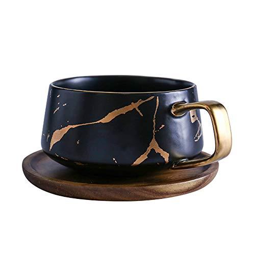【並行輸入品】Coffee Mug, Tea Cup, Ceramic Cup, Gold Design, with Wooden Sauceの画像
