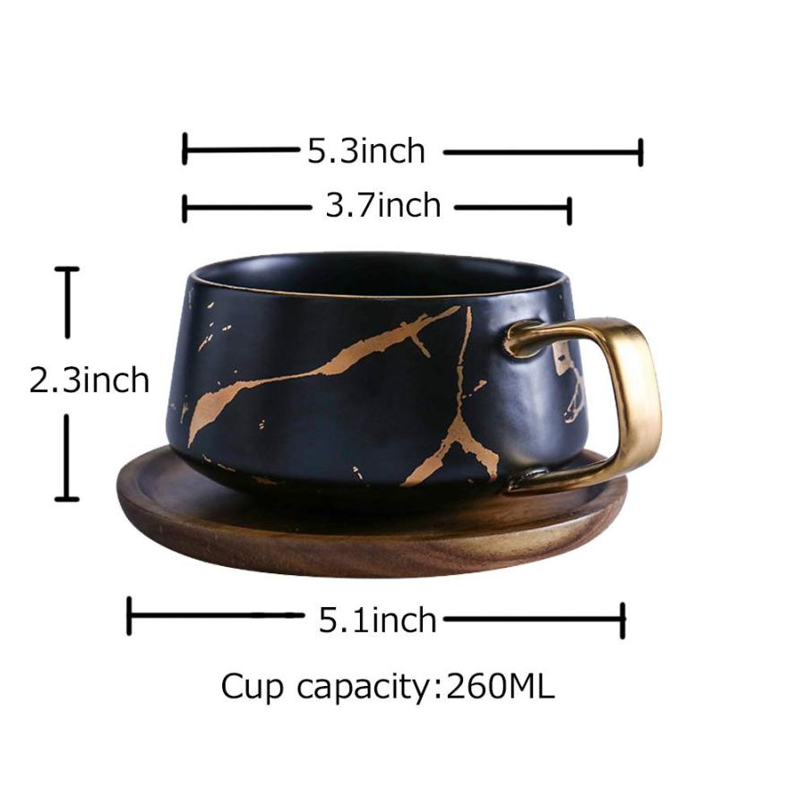 【並行輸入品】Coffee Mug, Tea Cup, Ceramic Cup, Gold Design, with Wooden Sauceの画像