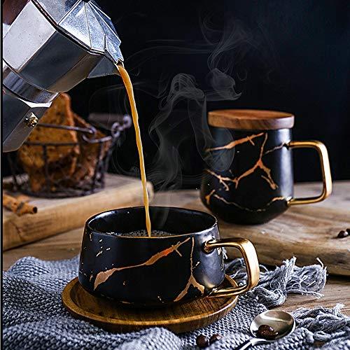 【並行輸入品】Coffee Mug, Tea Cup, Ceramic Cup, Gold Design, with Wooden Sauceの画像