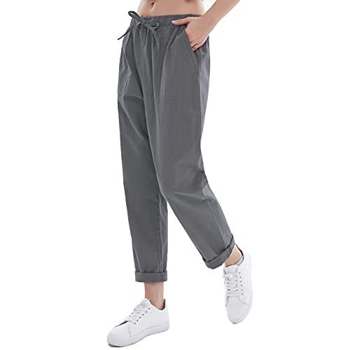 【並行輸入品】Women's Drawstring Linen Cropped Pants Women Summer Elastic Wais_1