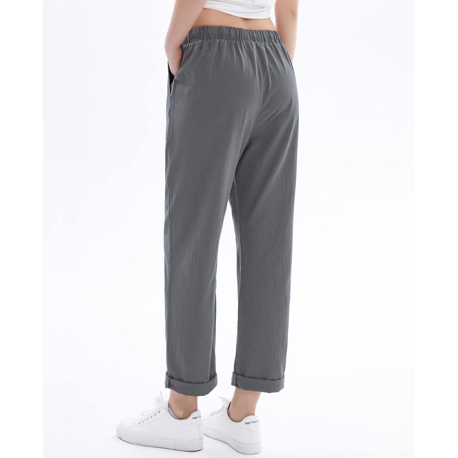 【並行輸入品】Women's Drawstring Linen Cropped Pants Women Summer Elastic Wais_3