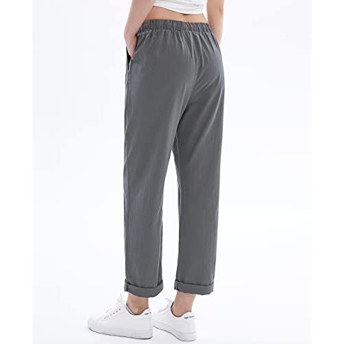 【並行輸入品】Women's Drawstring Linen Cropped Pants Women Summer Elastic Wais_4