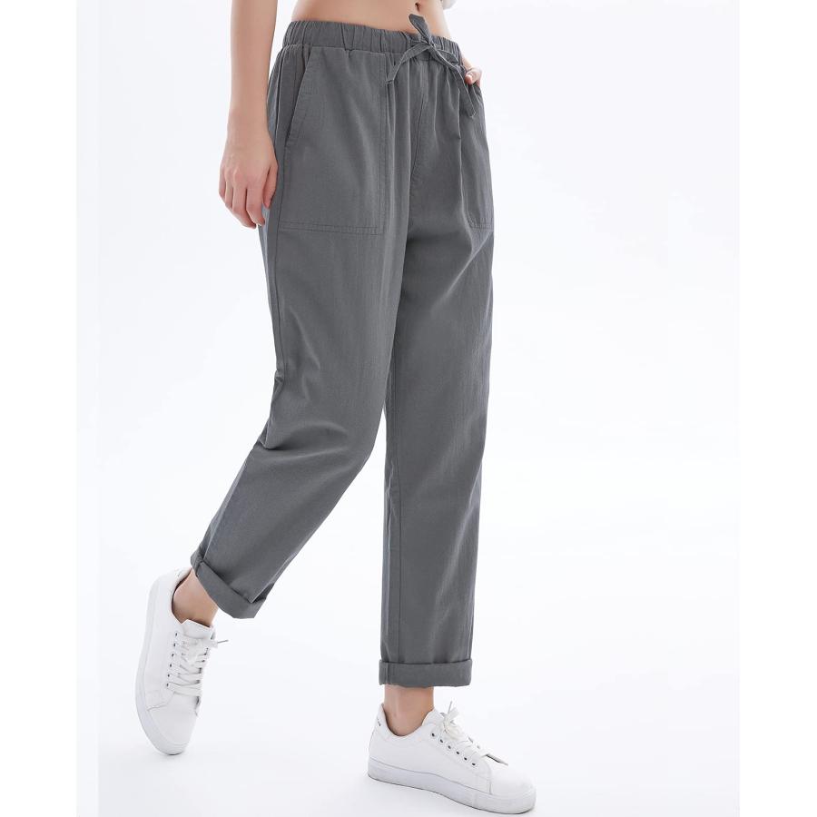 【並行輸入品】Women's Drawstring Linen Cropped Pants Women Summer Elastic Wais_6