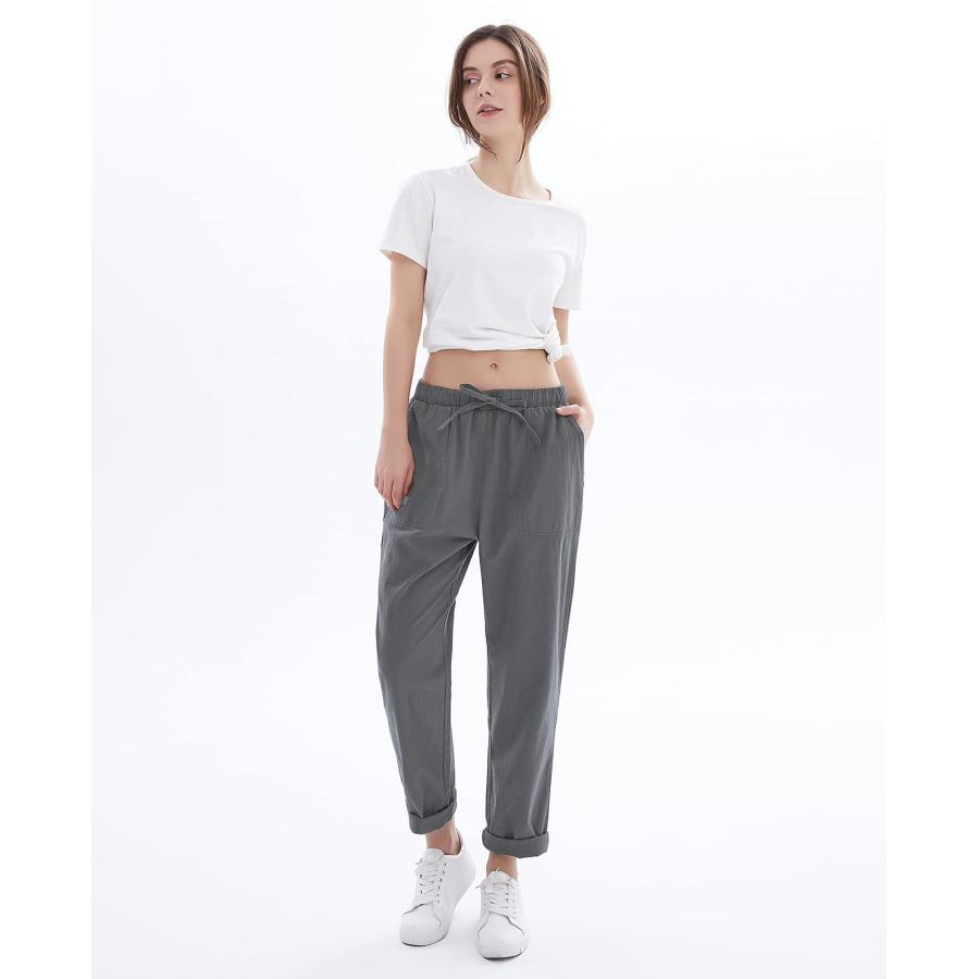 【並行輸入品】Women's Drawstring Linen Cropped Pants Women Summer Elastic Wais_9