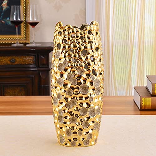 【並行輸入品】Vase Home ゴールデン 高さ36cm セラミックフラワープラント ゴールデン仕上げ ハンマーテクスチャ ホーム装飾 クリエ