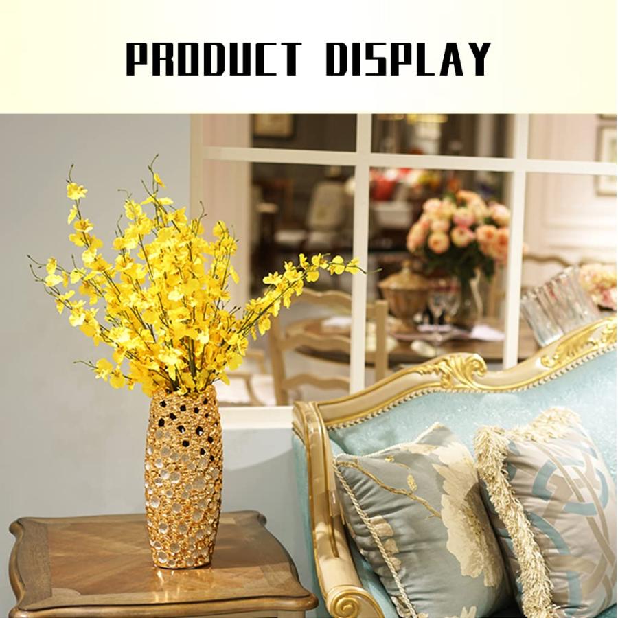 【並行輸入品】Vase Home ゴールデン 高さ36cm セラミックフラワープラント ゴールデン仕上げ ハンマーテクスチャ ホーム装飾 クリエ