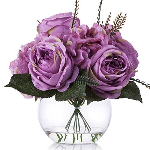 【並行輸入品】ENOVA HOME Purple Hydrangea and Peony Flower Arrangement in Clea_1
