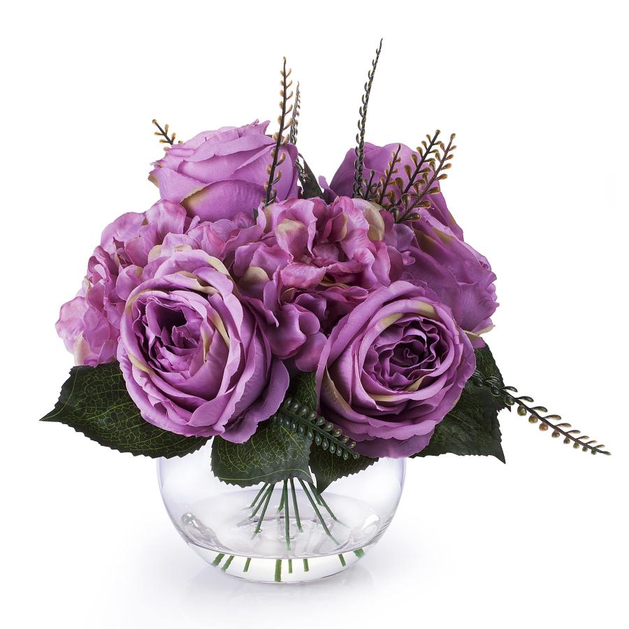 【並行輸入品】ENOVA HOME Purple Hydrangea and Peony Flower Arrangement in Clea_3