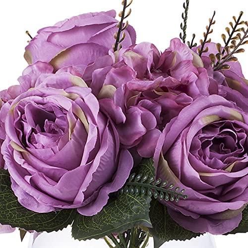 【並行輸入品】ENOVA HOME Purple Hydrangea and Peony Flower Arrangement in Clea_7