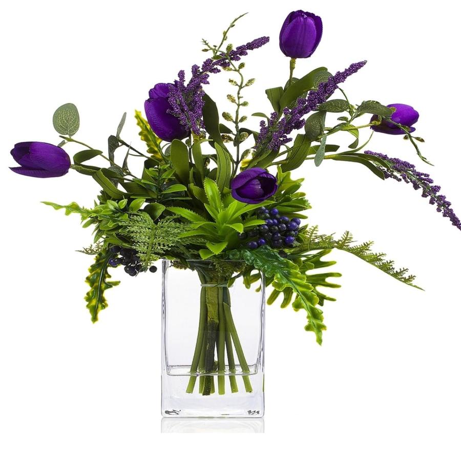 【並行輸入品】ENOVA HOME Silk Tulip Artificial Flower and Mixed Greenery in Cl_3