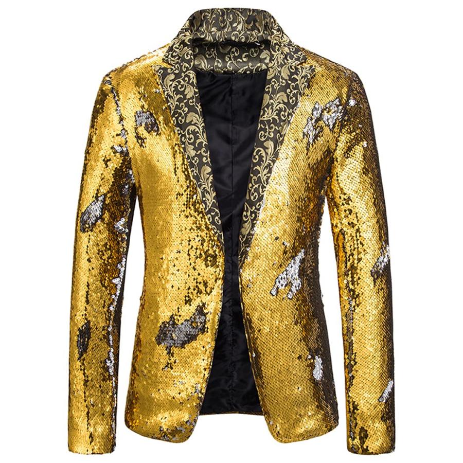 光沢のある金のスライバースパンコールTuxedoスーツBlazerの男性 光沢のある金のスライバースパンコールTuxedoスーツBlazerの男性