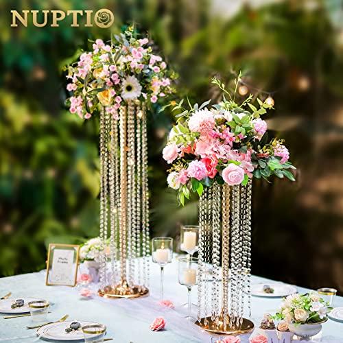 【並行輸入品】Nuptio 2個 高さ35.4インチ ゴールドクリスタル ウェディングセンターピース フラワー花瓶 パーティーテーブルの装飾用_4
